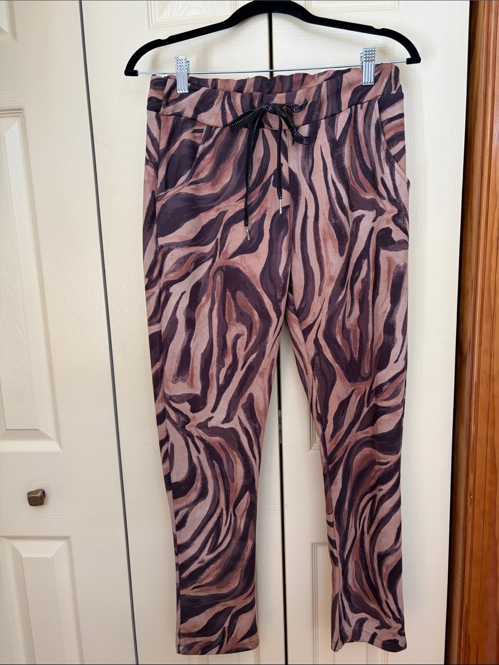 Women's Zebra-Print Drawstring Pants - Brown Multi